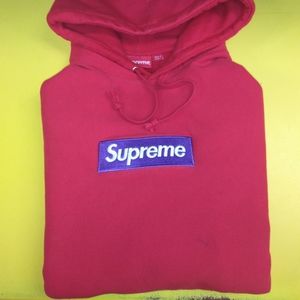Purple on Red Supreme Box Logo Hoodie